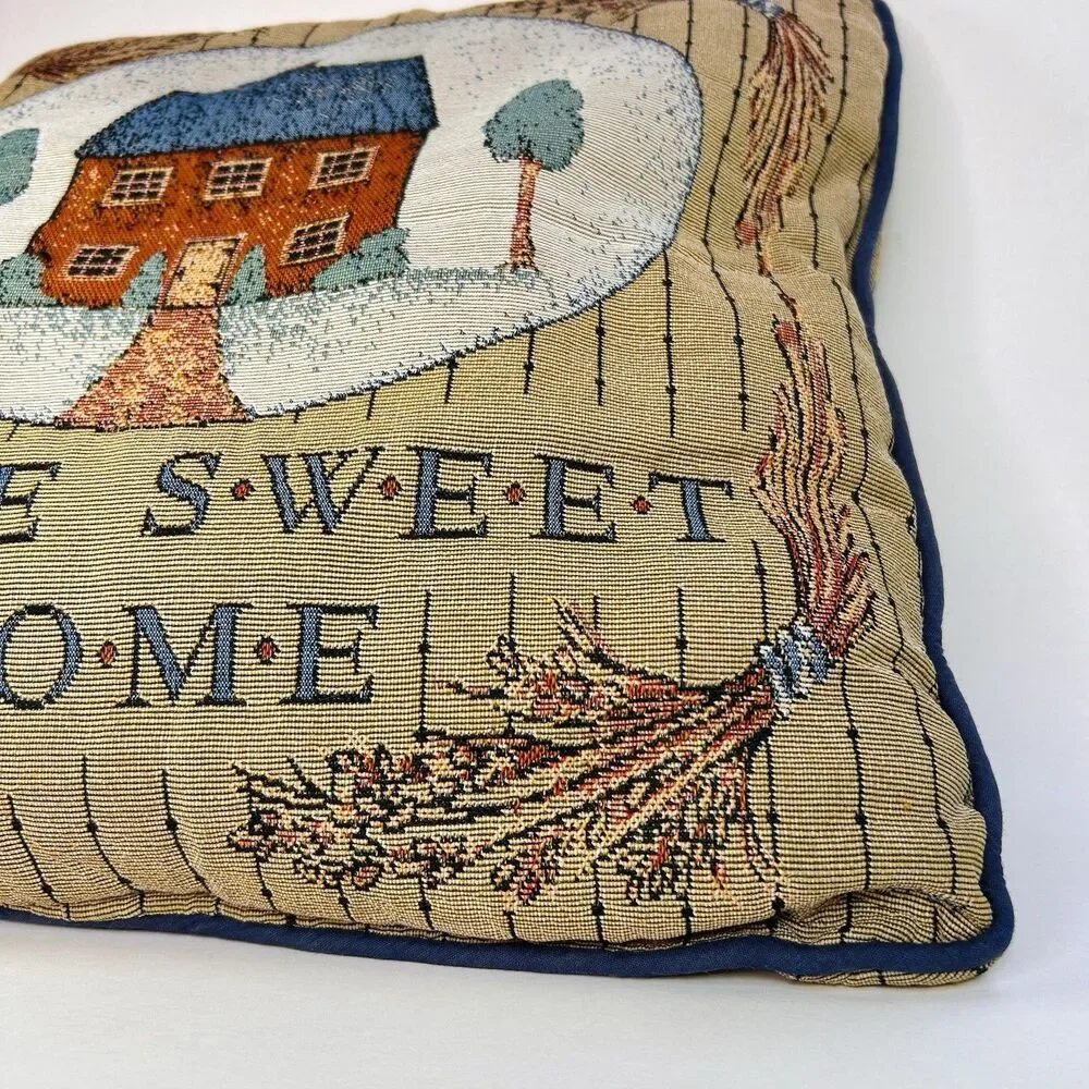 Cottage Core Vintage Woven Tapestry “Bless This Home” Throw Pillow Double Sided